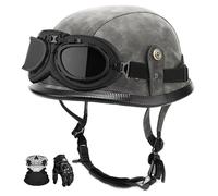 German Retro Genuine Leather Motorcycle Helmet, Open-Faced Motorcycle Helmet With Black Visor, Ece Certified, Suitable For Cruisers, Street Bikes, Scooters, Etc. H,M:56-57CM