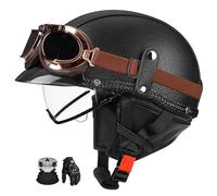 German Retro Jet Helmet, Ece Certified, Open-Face Motorcycle Helmet With Visor And Removable Liner, Suitable For Bicycles, Motorcycles, And Scooters. A,XL:59-60CM