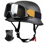German Retro Motorcycle Half Helmet Carbon Fiber,ECE 22.06 Certified,with Goggles and Face Scarf,Lightweight Open Face Unisex for Cruiser and Street Commuting,M-3XL (57-66cm)