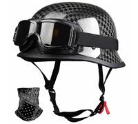 German Retro Motorcycle Half Helmet Carbon Fiber,ECE 22.06 Certified,with Goggles and Face Scarf,Lightweight Open Face Unisex for Cruiser and Street Commuting,M-3XL (57-66cm)