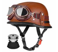 German Retro Motorcycle Half Helmet,ECE 22.06 Certified,Lightweight ABS PU Leather with Goggles and Face Scarf,Unisex for Cruiser,Chopper and Street Commuting,M-2XL(57-64cm)