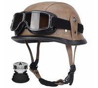 German Retro Motorcycle Half Helmet,Leather Open-Face Shell,ECE 22.06 Certified Lightweight ABS,with Vintage Goggles And Face Mask,Unisex for Cruiser/Commuting,M-3XL (57-66cm)