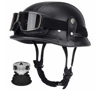 German Retro Motorcycle Half Helmet,Leather Open-Face Shell,ECE 22.06 Certified Lightweight ABS,with Vintage Goggles And Face Mask,Unisex for Cruiser/Commuting,M-3XL (57-66cm)