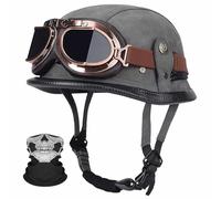 German Retro Motorcycle Half Helmet,Leather Open-Face Shell,ECE 22.06 Certified Lightweight ABS,with Vintage Goggles And Face Mask,Unisex for Cruiser/Commuting,M-3XL (57-66cm)