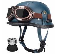 German Retro Motorcycle Half Helmet,Leather Open-Face Shell,ECE 22.06 Certified Lightweight ABS,with Vintage Goggles And Face Mask,Unisex for Cruiser/Commuting,M-3XL (57-66cm)
