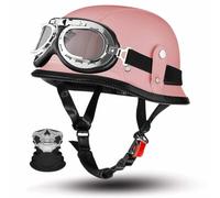 German Retro Open Face Motorcycle Half Helmet,ECE 22.06,Lightweight ABS PU Leather,with Goggles and Face Scarf Unisex for Cruiser and Street,M-2XL (57-64cm)