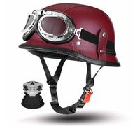 German Retro Open Face Motorcycle Half Helmet,ECE 22.06,Lightweight ABS PU Leather,with Goggles and Face Scarf Unisex for Cruiser and Street,M-2XL (57-64cm)