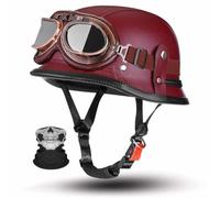 German Retro Open Face Motorcycle Half Helmet,ECE 22.06,Lightweight ABS PU Leather,with Goggles and Face Scarf Unisex for Cruiser and Street,M-2XL (57-64cm)