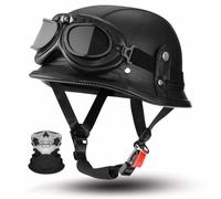German Retro Open Face Motorcycle Half Helmet,ECE 22.06,Lightweight ABS PU Leather,with Goggles and Face Scarf Unisex for Cruiser and Street,M-2XL (57-64cm)