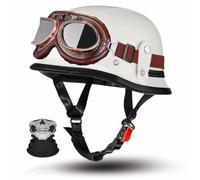 German Retro Open Face Motorcycle Half Helmet,ECE 22.06,Lightweight ABS PU Leather,with Goggles and Face Scarf Unisex for Cruiser and Street,M-2XL (57-64cm)
