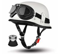 German Retro Open Face Motorcycle Half Helmet,ECE 22.06,Lightweight ABS PU Leather,with Goggles and Face Scarf Unisex for Cruiser and Street,M-2XL (57-64cm)