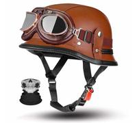 German Retro Open Face Motorcycle Half Helmet,ECE 22.06,Lightweight ABS PU Leather,with Goggles and Face Scarf Unisex for Cruiser and Street,M-2XL (57-64cm)