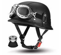 German Retro Open Face Motorcycle Half Helmet,ECE 22.06,Lightweight ABS PU Leather,with Goggles and Face Scarf Unisex for Cruiser and Street,M-2XL (57-64cm)
