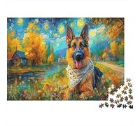 German Shepherd 1000 Piece Cardboard Jigsaw Puzzle Family Fun Educational Parent-Child German Shepherd Portrait Starry Art Puzzle Game for The Whole Family Puzzle Lovers 70x50cm/1000pcs