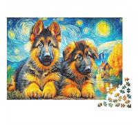 German Shepherd 1000 Piece Jigsaw Puzzle Bundle for Adult Family Premium Two GSD Puppies Art Recycled Cardboard Home Decoration Wall Display Brain Challenge 52x38cm/1000pcs