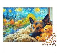 German Shepherd 1000 Piece Jigsaw Puzzle for Adults Dog with Teddy Brainteasing Jigsaws Educational Games Fun Present & Activity 38x26cm/1000pcs