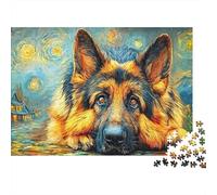 German Shepherd 1000 Piece Jigsaw Puzzle for Kids And Adults Lying Dog Starry Colourful Jigsaws Challenge Games Creativity & Gift Giving 38x26cm/1000pcs