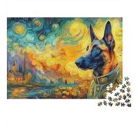 German Shepherd 1000 Piece Jigsaw Puzzle for Kids And Adults Military Dog Starry Brainteasing Jigsaws Educational Games Creativity & Gift Giving 70x50cm/1000pcs