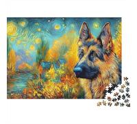 German Shepherd 1000 Piece Jigsaw Puzzle for Women, Men Profile GSD Starry Brainteasing Jigsaws Educational Games Fun Present & Activity 70x50cm/1000pcs