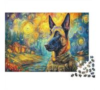 German Shepherd 1000 Piece Jigsaw Puzzle Set for Family Sturdy Cardboard Recycled Material GSD Starry Portrait Art Home Decor Wall Art Indoor Leisure Mind Challenge Game 70x50cm/1000pcs