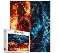 German Shepherd 1000 Piece Jigsaw Puzzles for Adults Ice and Fire Puzzles Animal Puzzle Colorful DIY Puzzles for Home Decoration Gifts, Family Puzzle Perfect for Game Nights 27×20 Inches