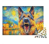German Shepherd 1000 Piece Recycled Board Jigsaw Puzzle for Seniors Adult Cardboard Relaxation Creativity Gift Giving Starry Artistic Swirls Wall Decoration Puzzle 38x26cm/1000pcs