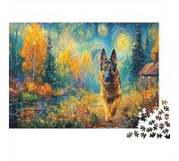 German Shepherd 1000 Pieces 1000 Pieces Jigsaw Puzzles for Adults Sturdy Cardboard GSD Autumn Field Decor Home Decoration Wall Display Spring Festival Gift Indoor Activity 52x38cm/1000pcs
