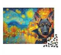 German Shepherd 1000 Pieces Jigsaw Puzzles Engaging Educational Games Black GSD Portrait Jigsaw Puzzles Unique Puzzle Gift for Adults & Families 38x26cm/1000pcs