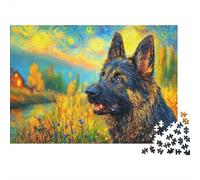 German Shepherd 1000 Pieces Jigsaw Puzzles Engaging Family Games Black GSD Portrait Jigsaw Puzzles Beautiful Decoration for Adults & Families 38x26cm/1000pcs