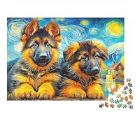 German Shepherd 1000 Pieces Jigsaw Puzzles Engaging Family Games Two German Shepherd Puppies Jigsaw Puzzles Beautiful Decoration for Gifts 52x38cm/1000pcs