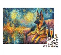 German Shepherd 1000 Pieces Sturdy Cardboard Cute Dog Jigsaw Puzzle Gift Set Couple Partners Mind Relaxation Home Decor 38x26cm/1000pcs