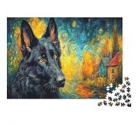 German Shepherd 1000pc Jigsaw Puzzle for Adults All Ages Premium Sturdy Cardboard Black GSD Starry Decor Home Decor Wall Art Festive Mind Challenge Educational 52x38cm/1000pcs