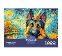 German Shepherd 3-Layer Cardboard 1000 Pc GSD Starry Art Puzzle, Impossible Hard, Logic Training, Stress Relief & Family Collector Gift 70x50cm/1000pcs