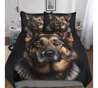 German Shepherd 3D Printed Duvet Cover Sets 3 Piece Microfiber Luxury Quality Reversible Dog Print Comforter Cover Easy Care Super Soft Reversible Quilt Covers All Seasons Bedding Double(200x200cm)