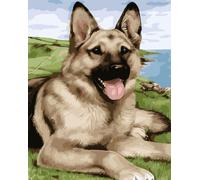 German Shepherd 5D DIY Diamond Painting 40 x 30cm, Round Rhinestone for Arts and Crafts