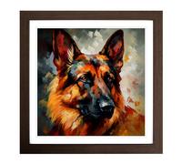 German Shepherd Abstract Art No.2 Framed Wall Art Print, Ready to Hang Picture for Living Room Bedroom Home Office, Walnut 18 x 18 Inch (45 x 45 cm)