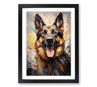 German Shepherd Action Painting Framed Wall Art Print, Ready to Hang Picture for Living Room Bedroom Home Office, Black A2 (48 x 66 cm)