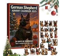 German Shepherd Advent Calendar 2025, Advent Calendar 2025 Dog with 24 PCS 2D/3D Cute Dog Ornaments, 24 Days Christmas Countdown Calendar for Dogs Lovers, Pet Parents, Families & Home Décor (3D)