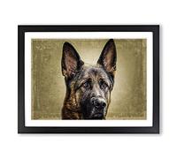 German Shepherd Alsatian Dog Modern Framed Wall Art Print, Ready to Hang Picture for Living Room Bedroom Home Office Décor, Black A3 (46 x 34 cm)