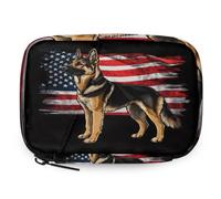 German Shepherd American Flag Pill Organizer Travel Medicine Case with Zipper Daily Vitamin Storage Bag Portable 8 Slot Weekly Pill Box Supplement Holder for Home Office Gym Travel
