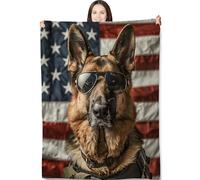 German Shepherd American Flag Throw Blanket for Adults Kids, 60x80 in, Dog Theme Flannel Blankets for Bedroom, Couch, Travel, Home Decor, Fuzzy Soft Cozy Warm Gifts