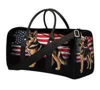 German Shepherd American Flag Travel Duffel Bag Sports Tote Gym Bag Waterproof Tear-Resistant Carry On Overnight Bag Foldable Weekender Bag for Gym Travel Getaway Beach Sports