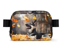 German Shepherd and Falling Leaves, Square Waist Bag Travel Bum Bag Casual Chest Bag Fanny Pack for Men Women