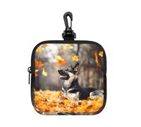 German Shepherd and Falling Leaves, Square Zipper Storage Bag, Neoprene Coin Purse, Small Wallets, Change Pouch, Change Purse