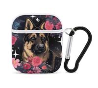 German Shepherd And Flowers In Galaxy PC Headphone Case for AirPods 1 And 2 Earphone Cover Earbuds Accessories with Keychain