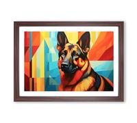 German Shepherd Art Deco Framed Print | A2 Walnut Framed Wall Art | Ready to Hang | Art Deco Nature Picture | Living Room Bedroom Lounge Office