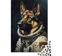 German Shepherd Astronaut 1000-Piece Puzzle for Adults, 70x50cm/1000pcs, Easy to Continue on Another Evening; White Cardboard for Simple Sorting