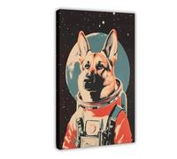 German Shepherd Astronaut Retro Funny Dog Canvas Poster Wall Art Decor Print Picture Paintings for Living Room Bedroom Decoration 20x30inch(50x75cm)