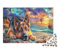 German Shepherd Beach 1000 Pieces Puzzles Beautiful View Beach Dog Decoration Puzzle Educational Game for Men And Women Challenging Jigsaw Jigsaw Puzzles for Adults 70x50cm/1000pcs