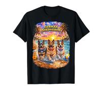 German Shepherd Beach Funny Summer Pup Lover Tropical Sunset Value Graphic T-Shirt, Men, Black, S